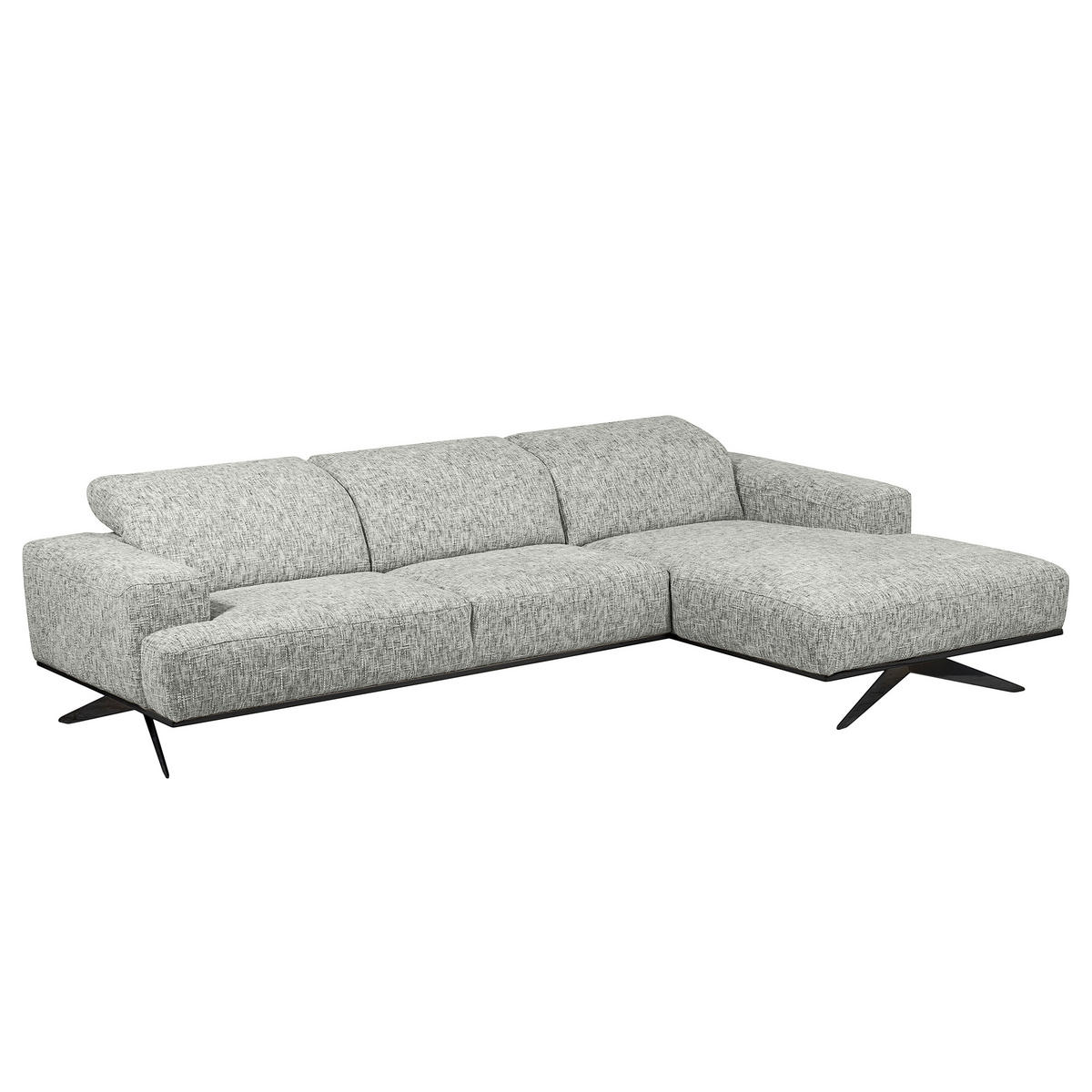 ECKSOFA PORTLAND in Struktur Grau Kopfteilverstellung  295/187 cm  - Schwarz/Grau, Design, Holz/Textil (295/187cm) - Livetastic