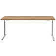 SCHREIBTISCH 180/80/70-82 cm  in Alufarben, Eichefarben  - Eichefarben/Alufarben, KONVENTIONELL, Holzwerkstoff/Metall (180/80/70-82cm) - Moderano