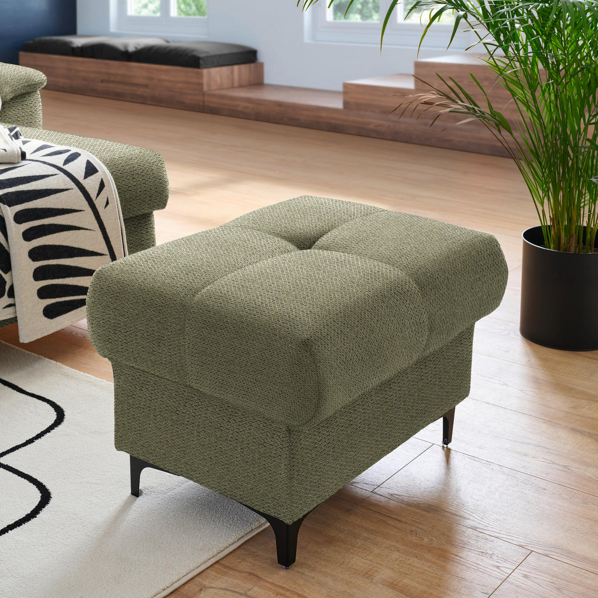 ECKSOFA in Chenille Grün  - Schwarz/Grün, Design, Textil/Metall (185/256cm) - Stylife