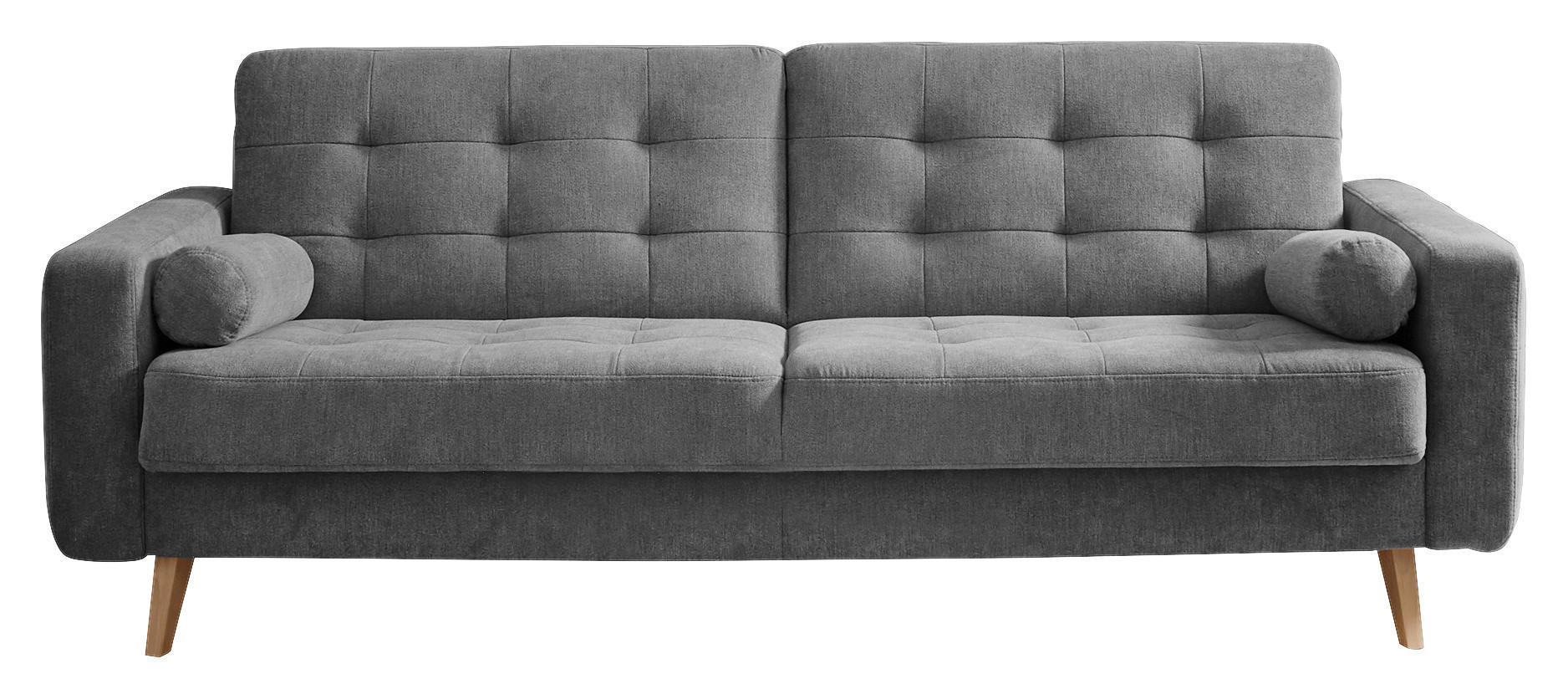 SCHLAFSOFA Mikrovelours Dunkelgrau  inkl.  - Eichefarben/Dunkelgrau, MODERN, Holz/Textil (222/86/90cm) - MID.YOU