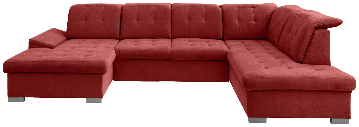 WOHNLANDSCHAFT in Mikrofaser Rot  - Chromfarben/Rot, Modern, Kunststoff/Textil (169/330/212cm) - Livetastic