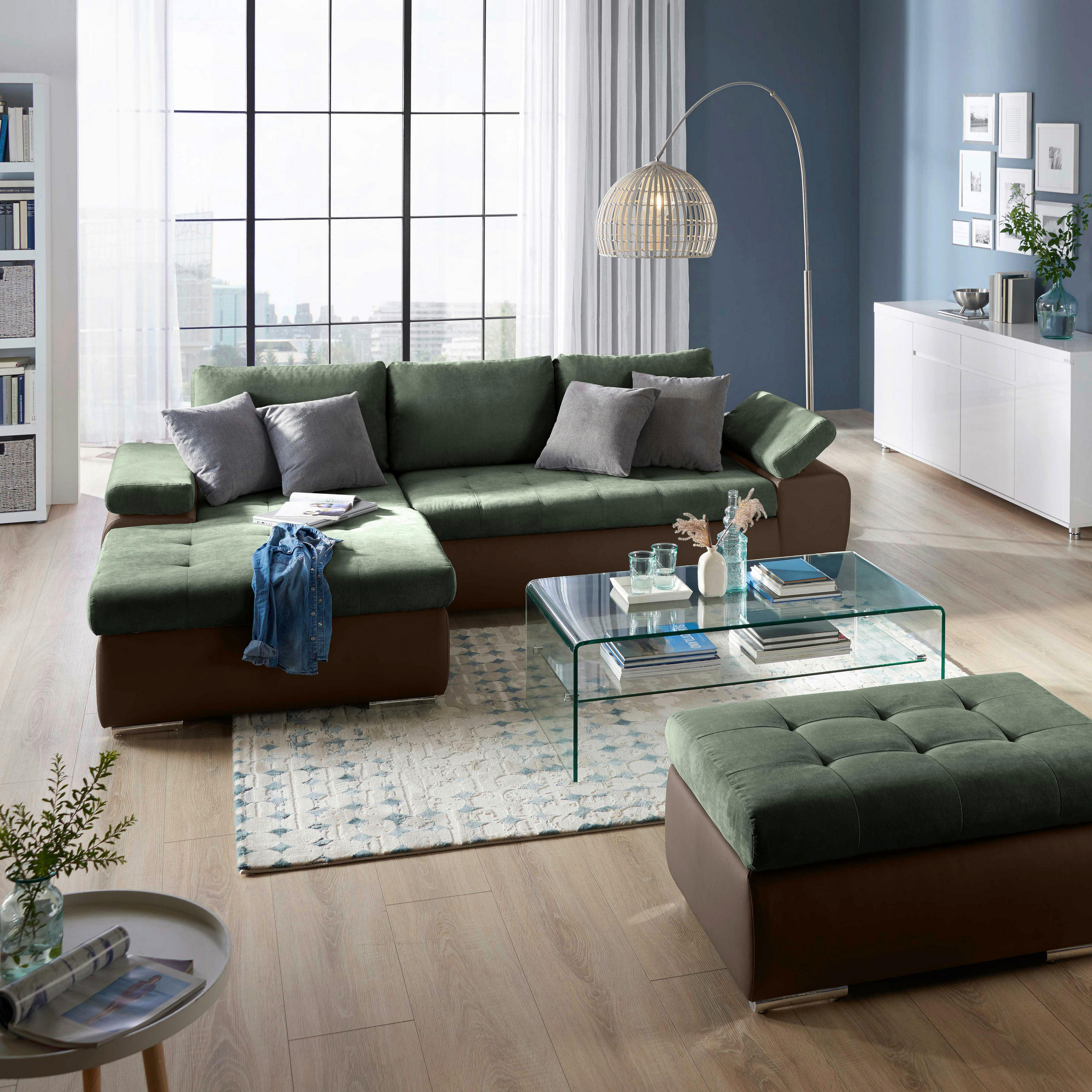 HOCKER in Textil Braun, Olivgrün  - Olivgrün/Braun, Design, Kunststoff/Textil (92/45/61cm) - MID.YOU
