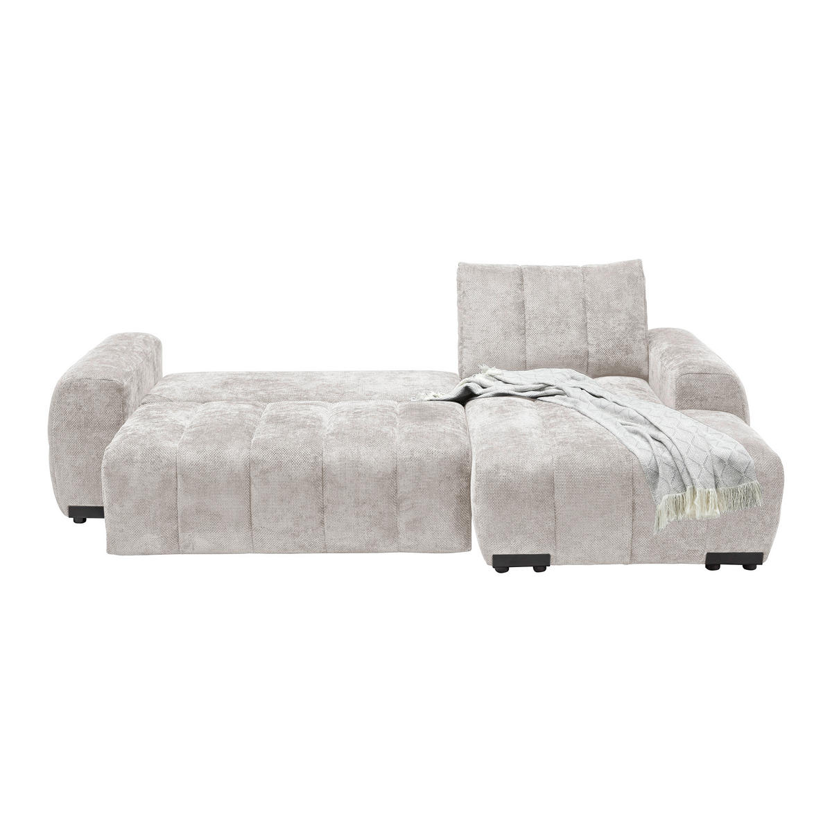 ECKSOFA Flachgewebe Creme  - Schwarz Hochglanz/Creme, Modern, Textil/Metall (273/93/166cm) - MID.YOU