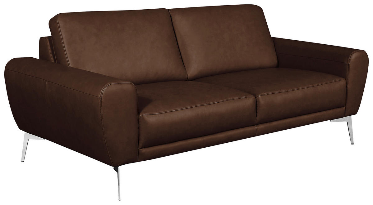 3-SITZER-SOFA Echtleder Dunkelbraun  - Chromfarben/Dunkelbraun, Design, Leder/Metall (207/85/92cm) - Livetastic