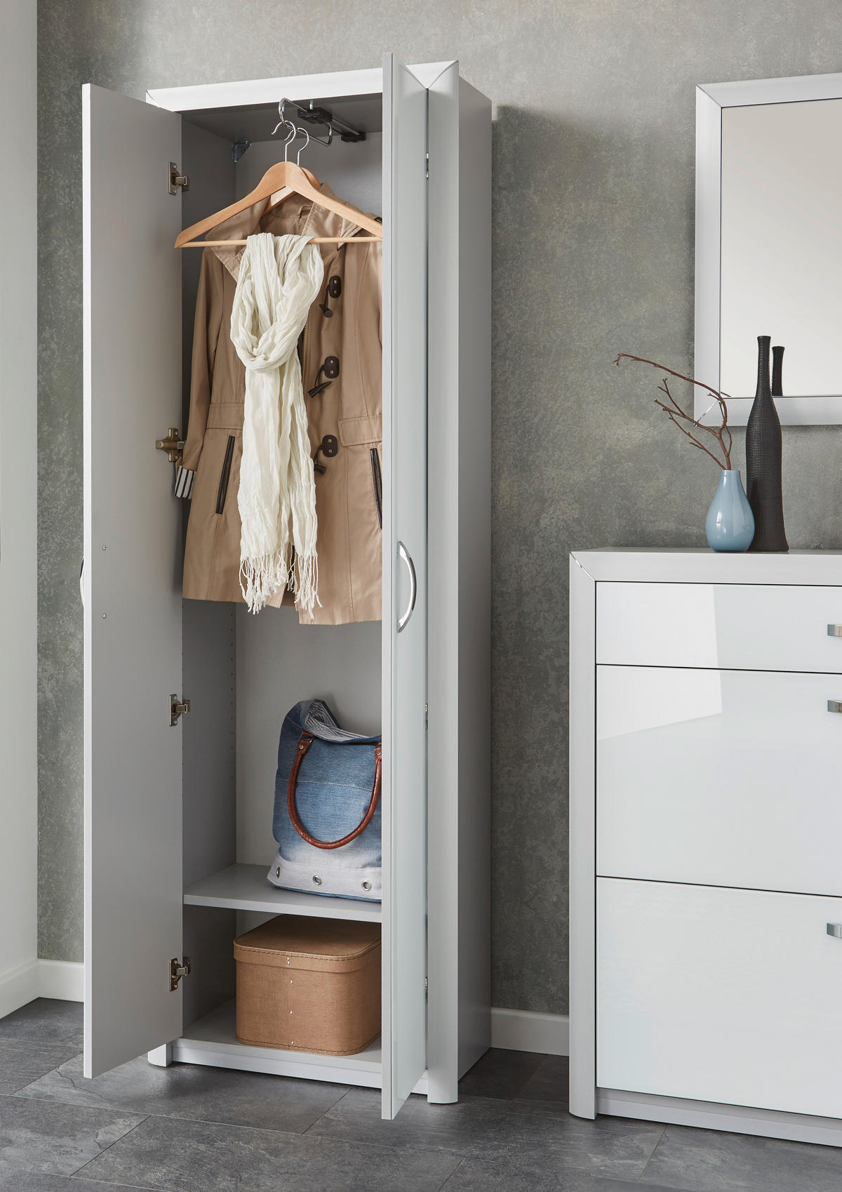 GARDEROBENSCHRANK 66/195/33 cm  - Alufarben/Weiß, Design, Glas/Holzwerkstoff (66/195/33cm) - Dieter Knoll