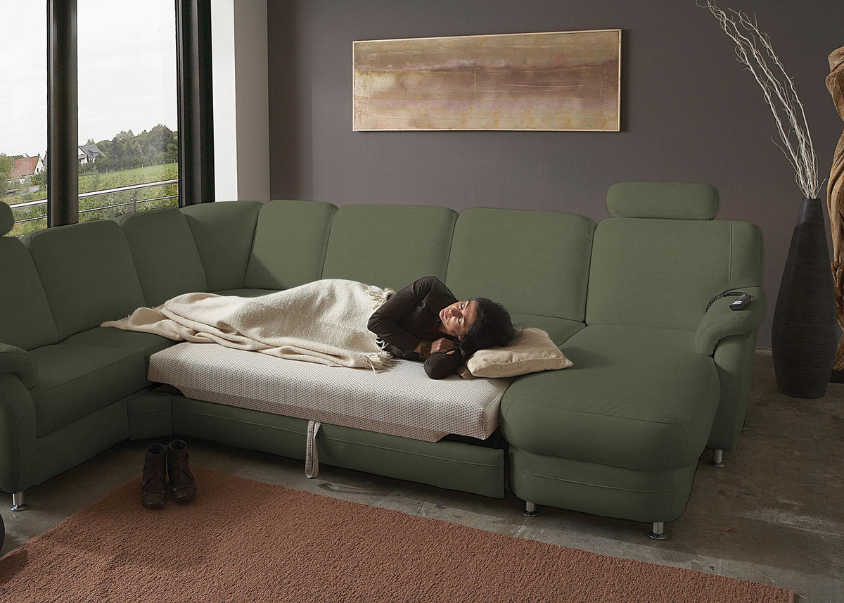 WOHNLANDSCHAFT Echtleder Olivgrün  - Alufarben/Olivgrün, Konventionell, Leder/Metall (239/329/165cm) - Beldomo Premium