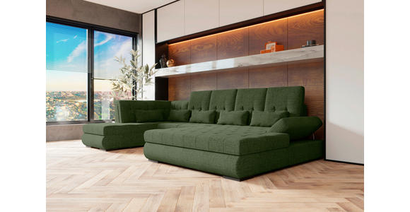 WOHNLANDSCHAFT  in Struktur Olivgrün  - Schwarz/Olivgrün, KONVENTIONELL, Kunststoff/Textil (212/363/191cm) - Carryhome