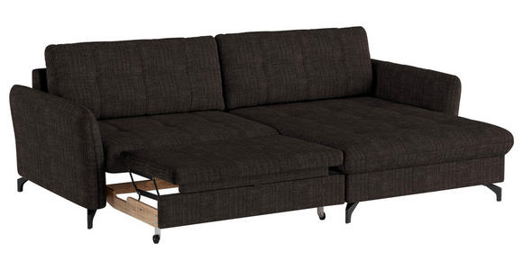 ECKSOFA in Flachgewebe, Leinenoptik Dunkelbraun  - Dunkelbraun/Schwarz, Design, Textil/Metall (242/170cm) - Xora