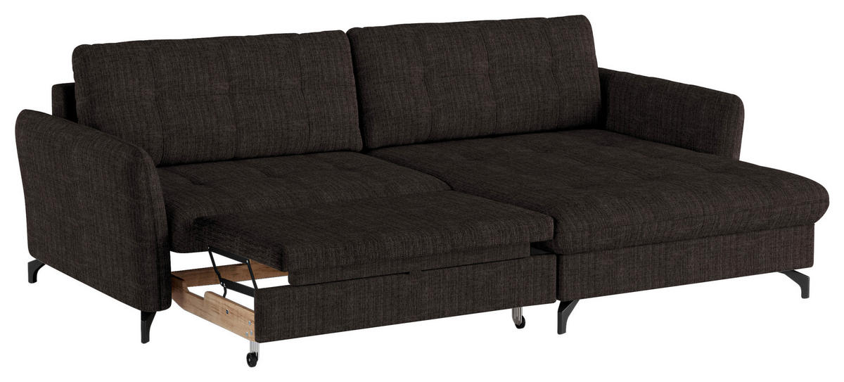 ECKSOFA in Flachgewebe, Leinenoptik Dunkelbraun  - Dunkelbraun/Schwarz, Design, Textil/Metall (242/170cm) - Xora
