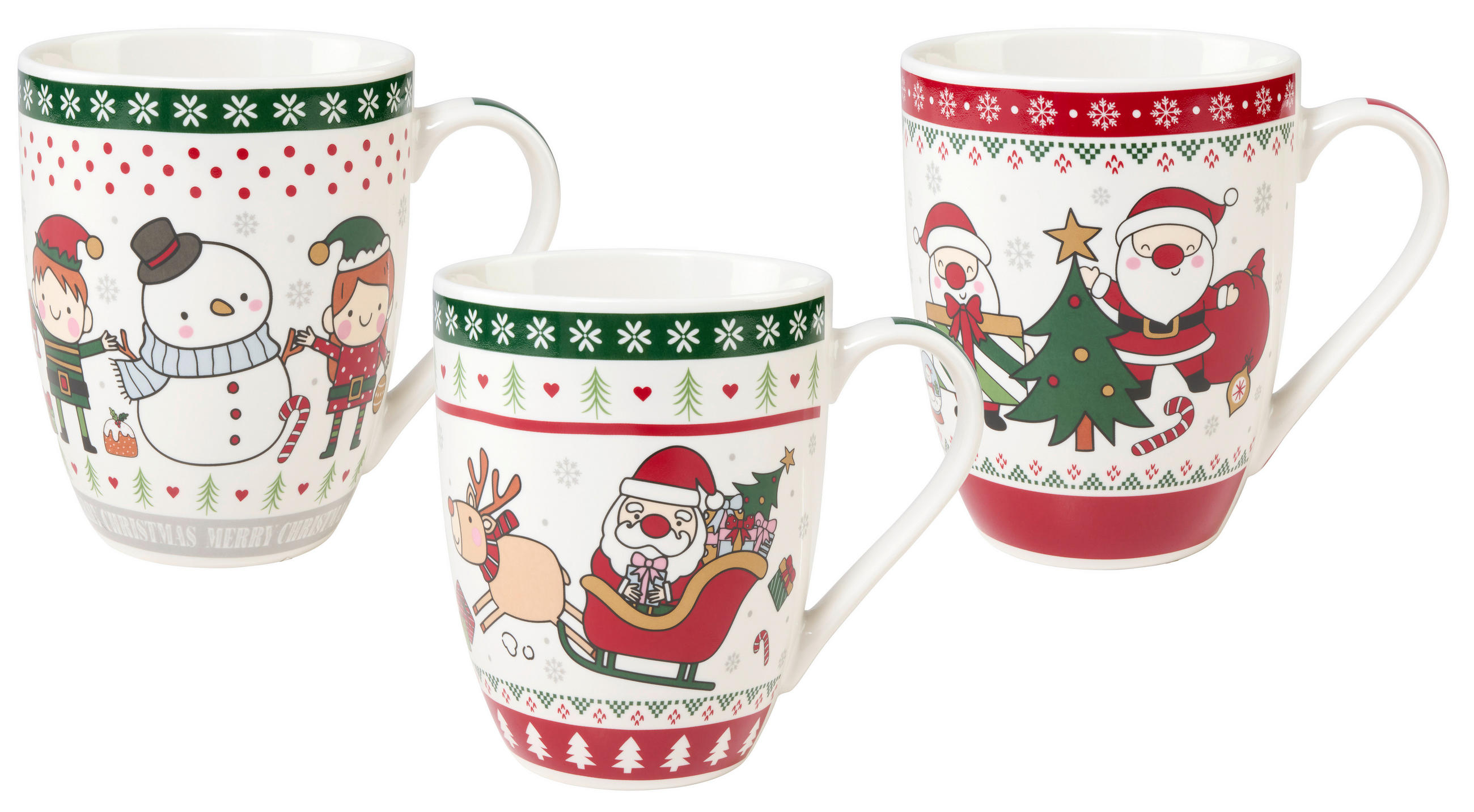 KAFFEEBECHER  340 ml   - Rot/Weiß, KONVENTIONELL, Keramik (8,2/10,5cm) - X-Mas