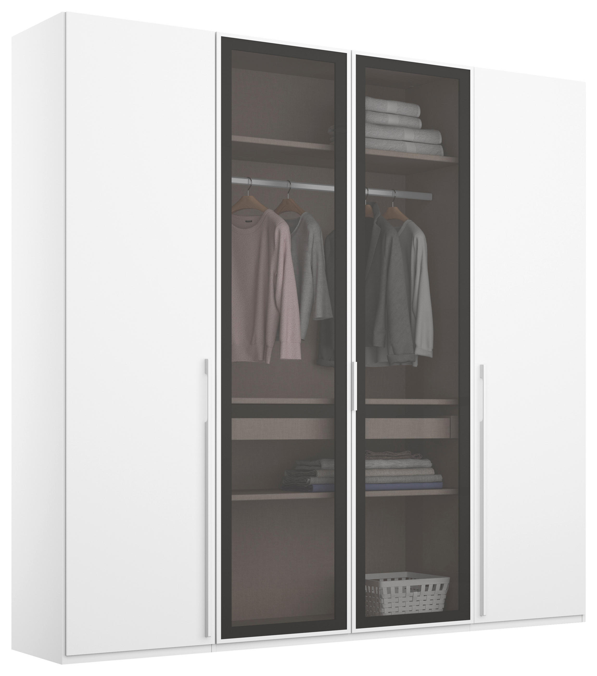 DREHTÜRENSCHRANK 201/223/60 cm,  in Grau, Weiß, 4 Tür(en)  - Weiß/Grau, Trend, Glas/Holzwerkstoff (201/223/60cm) - Novel
