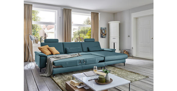 ECKSOFA in Echtleder Blau  - Blau/Schwarz, Design, Leder/Metall (334/176cm) - Dieter Knoll