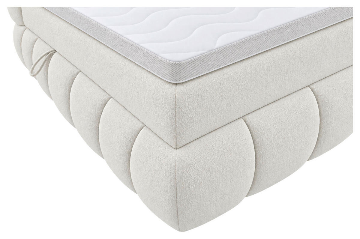 BOXBETT 180/200 cm,  in Beige, gepolstertes Kopfteil, Bettkasten, Topper, Matratzen, H3 + H3 = fest  - Beige/Schwarz, Design, Kunststoff/Textil (180/200cm) - Chameo
