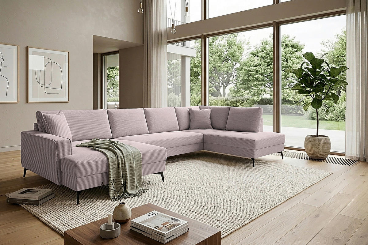 WOHNLANDSCHAFT ZERO Rosa Cord  - Schwarz/Rosa, Trend, Textil/Metall (173/362/195cm) - Livetastic