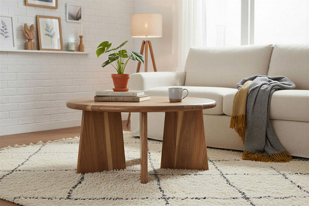 COUCHTISCH Akazie massiv 90/90/44 cm rund Naturfarben  - Naturfarben, Design, Holz (90/90/44cm) - MID.YOU