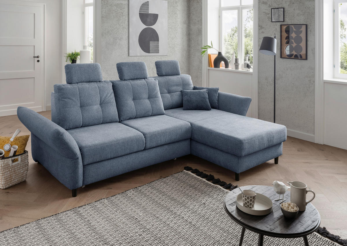 ECKSOFA in Chenille Hellblau  - Blau/Silberfarben, Modern, Holz/Textil (250-280/176cm) - Livetastic