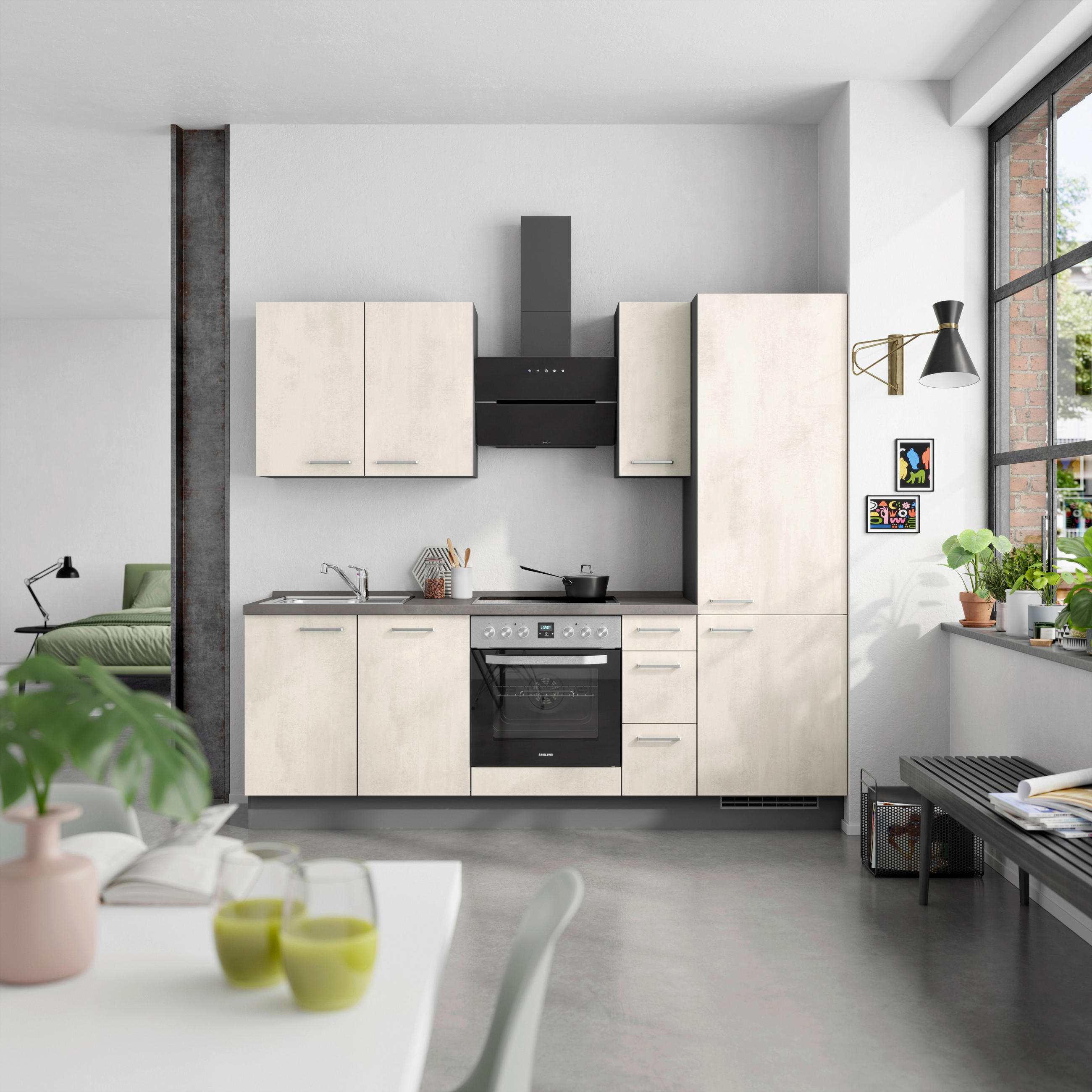 KÜCHENBLOCK Riva 240 cm  in Weiß, Schieferfarben  - Schieferfarben/Edelstahlfarben, MODERN, Holzwerkstoff/Metall (240cm) - Nobilia