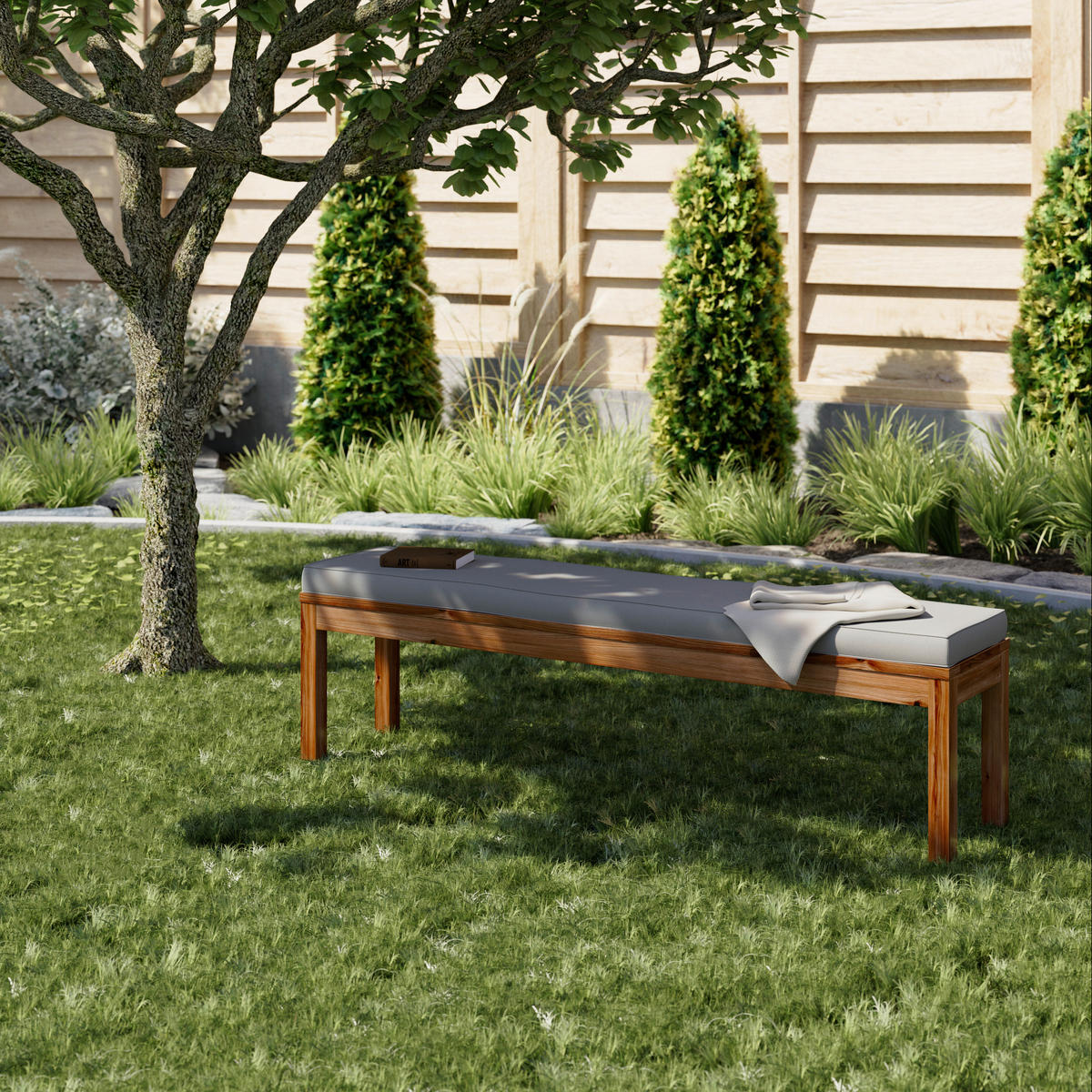 GARTENBANK 160/35/39 cm  in Grau, Teakfarben  - Grau/Teakfarben, MODERN, Holz/Textil (160/35/39cm) - Ambia Garden