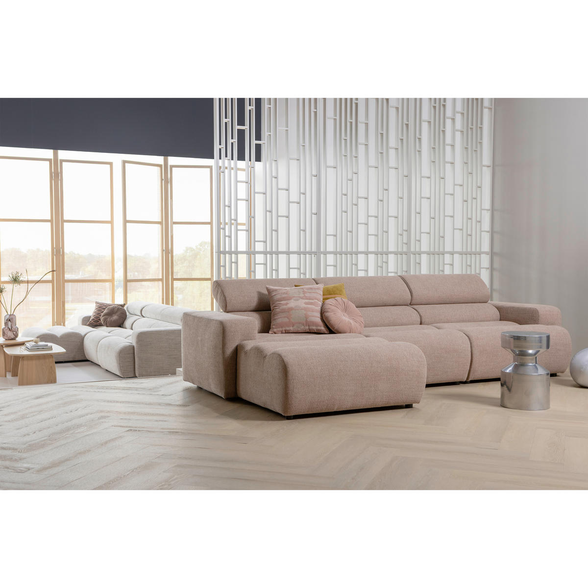 ECKSOFA Novi Taupe Bouclé  - Taupe/Schwarz, Design, Kunststoff/Textil (173/300cm) - Livetastic