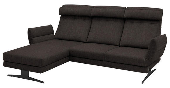 ECKSOFA Dunkelbraun Flachgewebe  - Dunkelbraun/Schwarz, Design, Textil/Metall (176-217/279-327cm) - Dieter Knoll