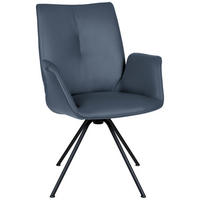 ARMLEHNSTUHL  in Stahl Echtleder pigmentiert  - Graublau/Schwarz, Design, Leder/Metall (65/91/63cm) - Dieter Knoll
