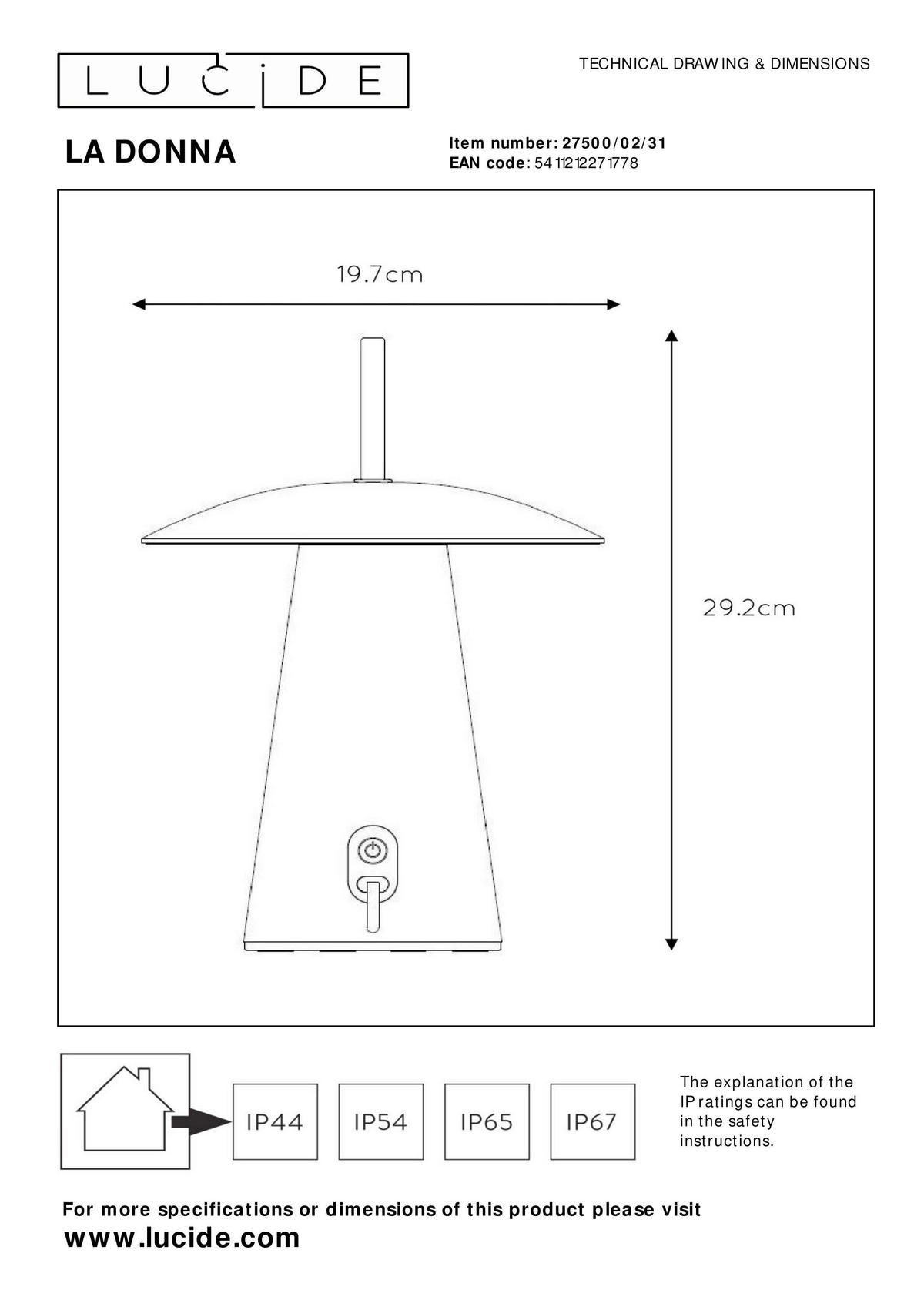 LED-AUßENLEUCHTE La Donna 19.7/19.7/29.2 cm   - Weiß, KONVENTIONELL, Metall (19.7/19.7/29.2cm) - Lucide