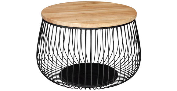 COUCHTISCH in Holz, Metall, Holzwerkstoff 70/70/45 cm - Schwarz/Naturfarben, Design, Leder/Holz (70/70/45cm) - Novel