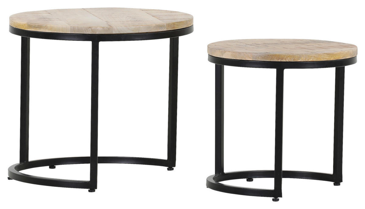 BEISTELLTISCHSET Mangoholz massiv rund Naturfarben  - Schwarz/Naturfarben, LIFESTYLE, Holz/Metall (41/52/41/52/39/45cm) - Landscape