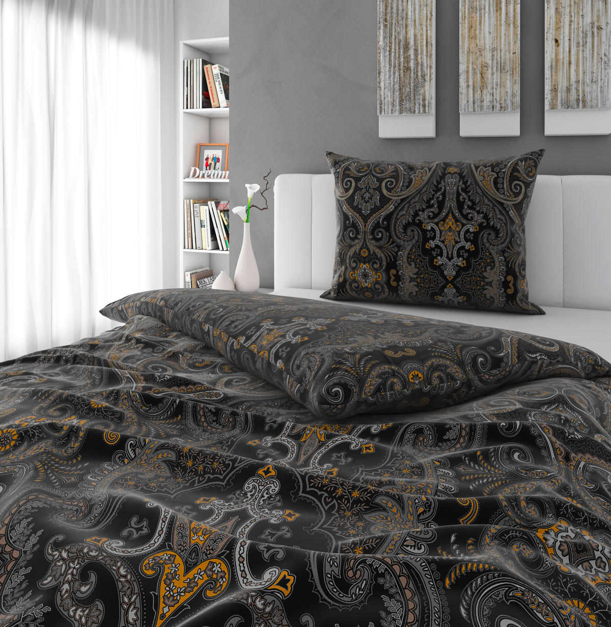 POSTELJINA ELOISE 140/200 cm saten antracit  - antracit, Konvencionalno, tekstil (140/200cm) - Esposa
