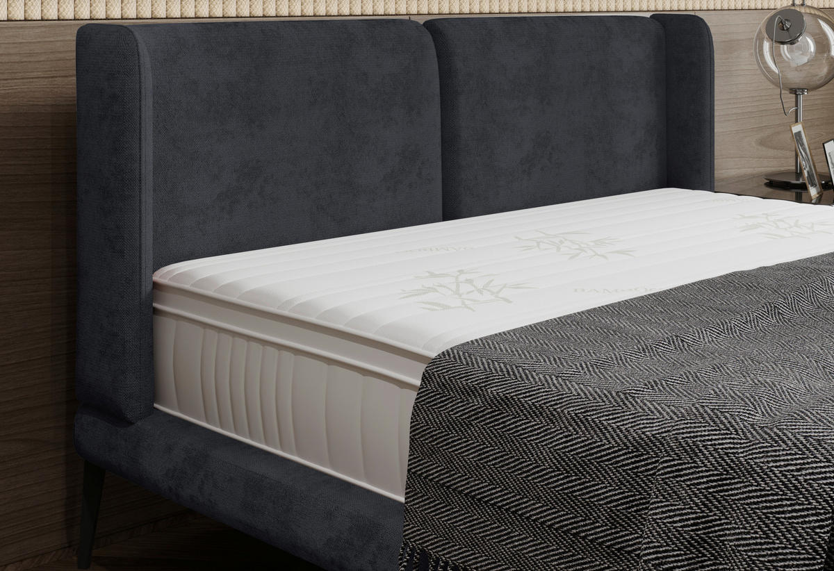 Polsterbett inkl. Matratze 180/200 cm  in Schwarz  - Weiss/Creme, Modern, Textil/Metall (180/200cm) - Livetastic
