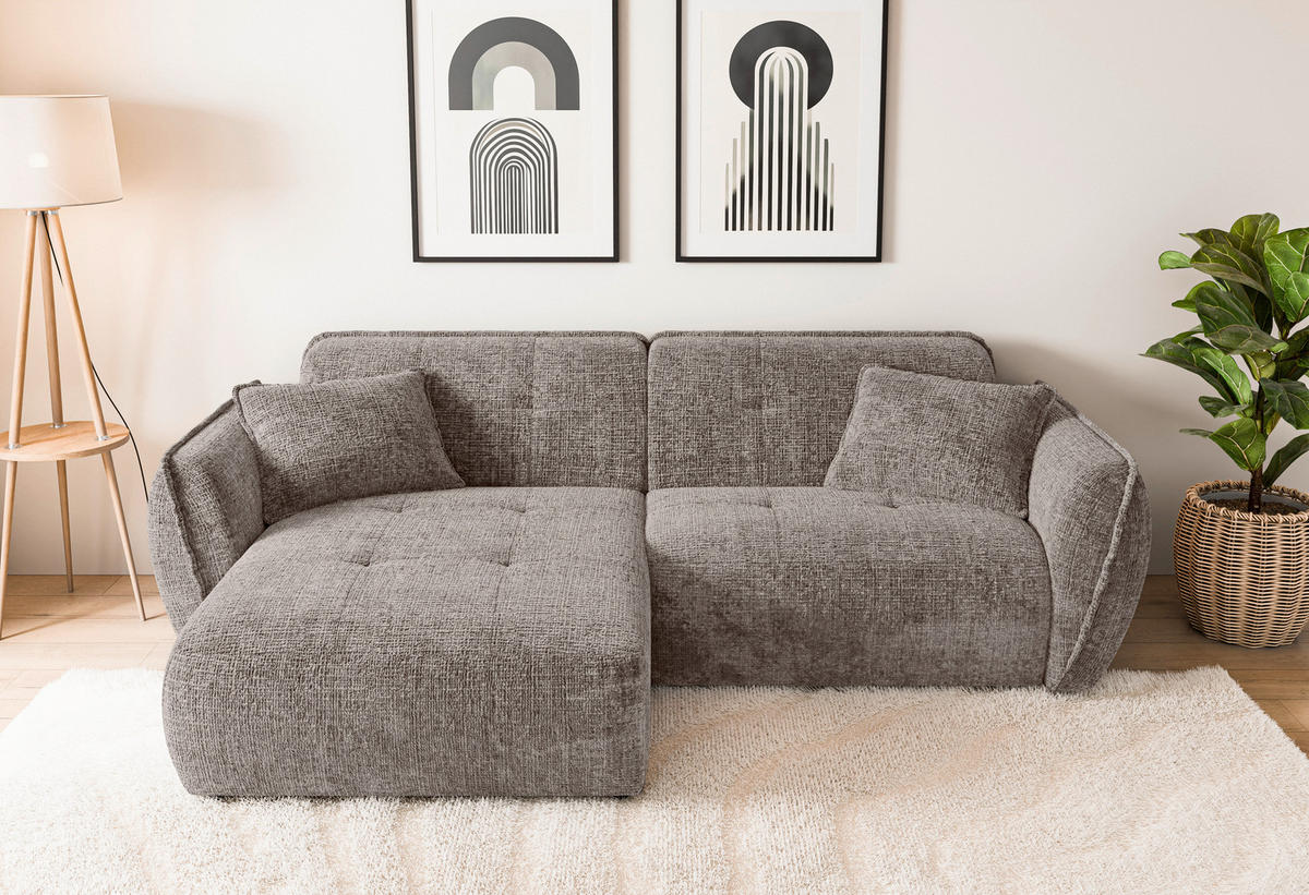ECKSOFA Nelia Braun Chenille  - Schwarz/Braun, Design, Kunststoff/Textil (155/252cm) - P & B