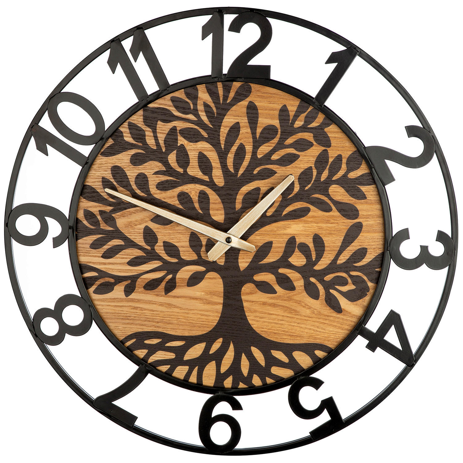 WANDUHR LEBENSBAUM Naturfarben, Schwarz  - Schwarz/Naturfarben, Basics, Holzwerkstoff/Metall (52/7cm)