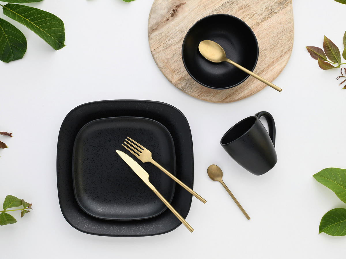 KOMBINOVANÁ SOUPRAVA, 16dílné, kamenina - černá, Basics, keramika - Creatable