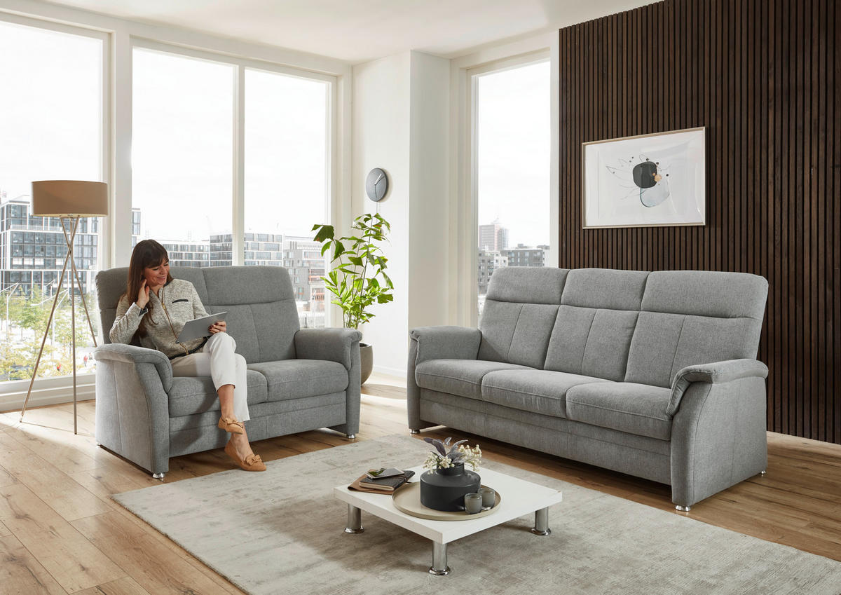 SITZGARNITUR Flachgewebe Hellgrau  - Hellgrau/Alufarben, KONVENTIONELL, Textil/Metall (142-194/100/89cm) - Beldomo Comfort