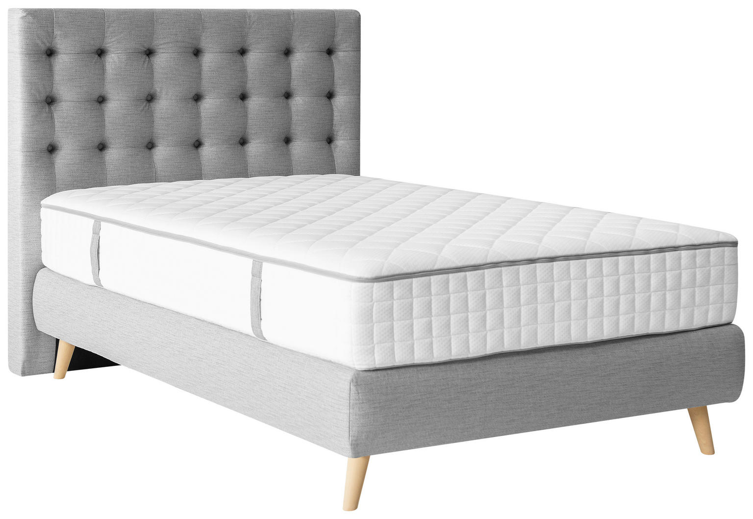 BOXSPRINGBETT 120/200 cm in Hellgrau - Webstoff