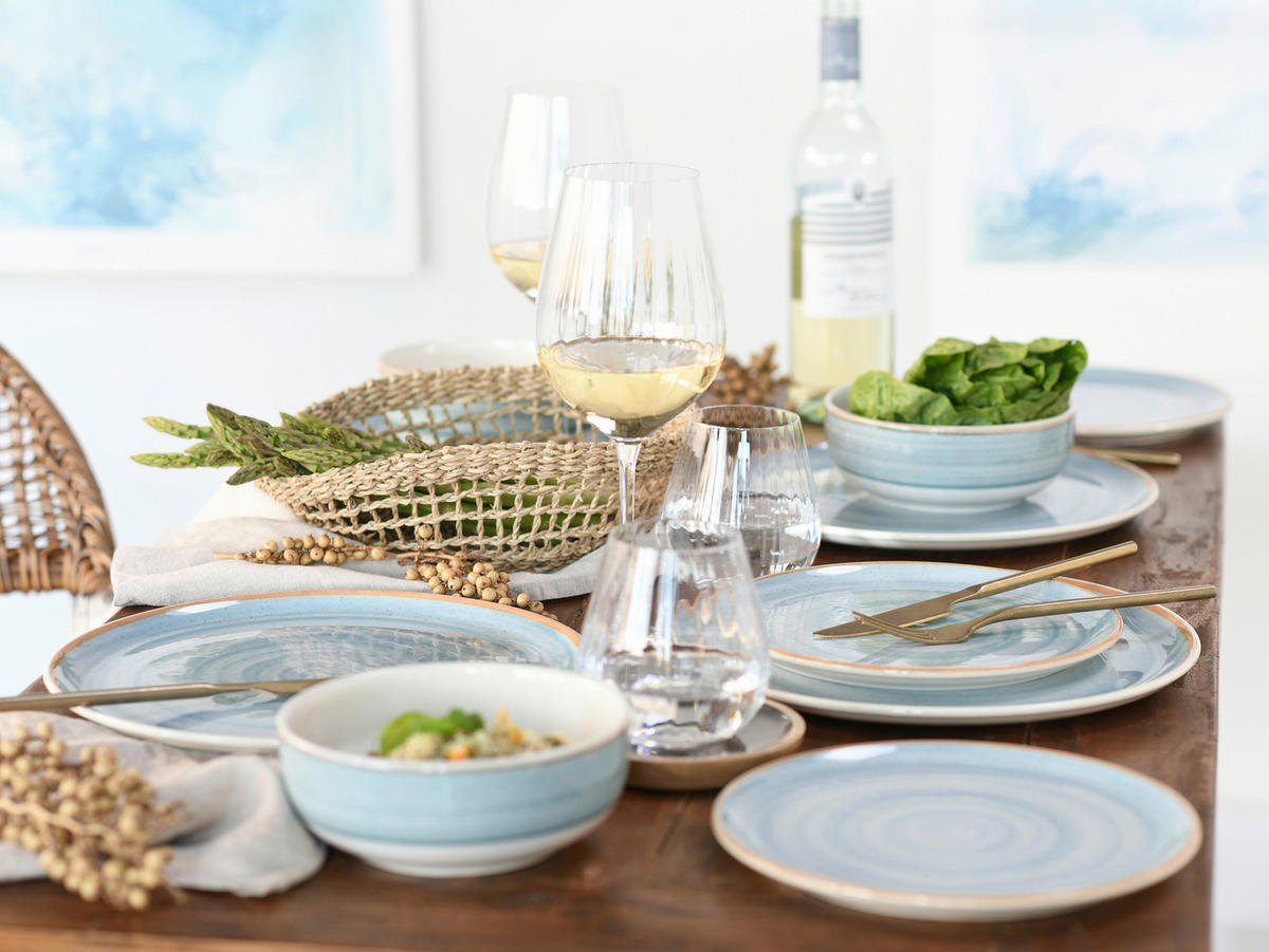 TAFELSERVICE Caoba 12-teilig  - Azurblau/Creme, Basics, Keramik - Creatable