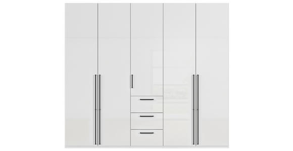 DREHTÜRENSCHRANK 251/235/61 cm,  in Weiß, Weiß Hochglanz, 5-türig  - Weiß Hochglanz/Schwarz, Basics, Holzwerkstoff/Metall (251/235/61cm) - Novel