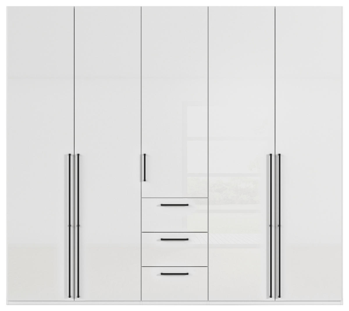 DREHTÜRENSCHRANK 251/223/61 cm,  in Weiß, Weiß Hochglanz, 5-türig  - Weiß Hochglanz/Schwarz, Basics, Holzwerkstoff/Metall (251/223/61cm) - Novel