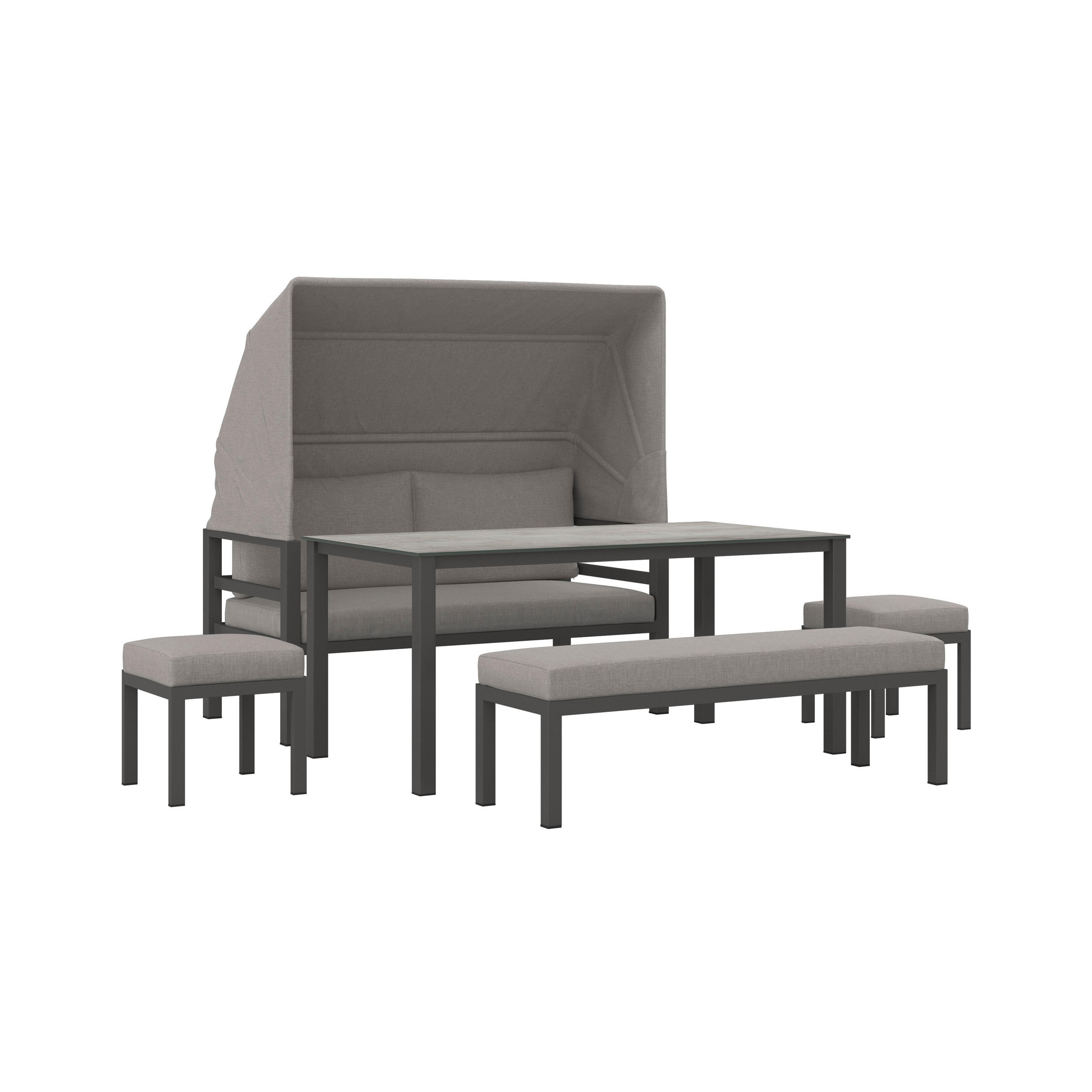 LOUNGE ÉTKEZŐGARNITÚRA 5 részes    - antracit/szürke, Modern, Üveg/textil - Ambia Garden