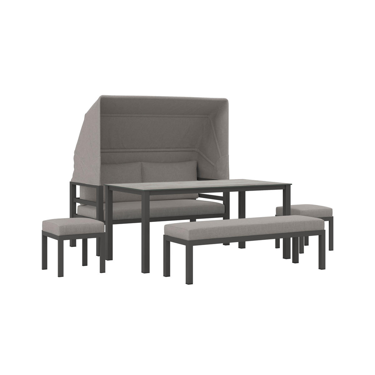 DINING-LOUNGESET  5-teilig  - Anthrazit/Grau, Modern, Glas/Textil - Ambia Garden