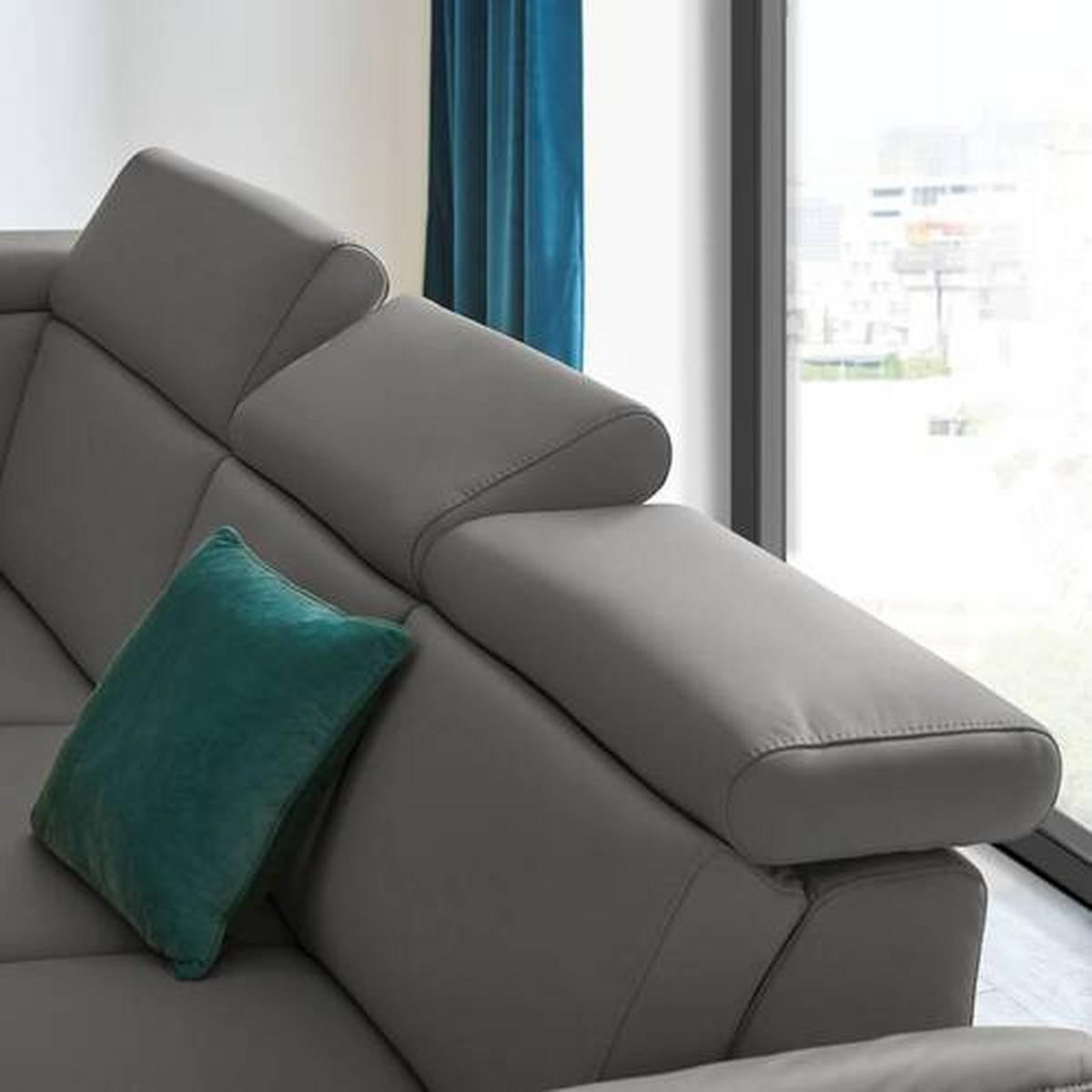 ECKSOFA in Echtleder Dunkelgrau  - Dunkelgrau/Schwarz, Design, Leder/Metall (239/285cm) - Cantus
