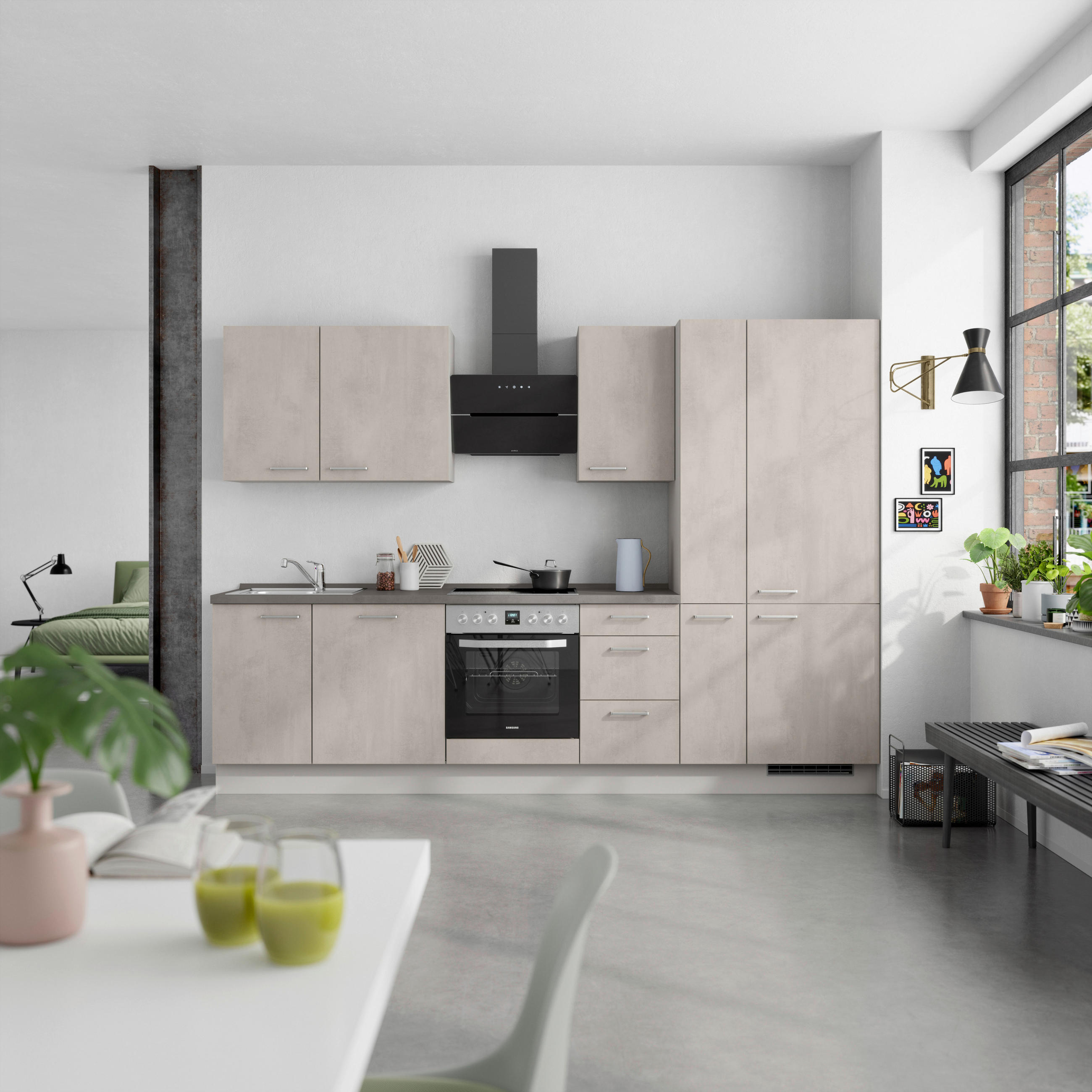 KÜCHENBLOCK Riva 300 cm  in Grau, Schieferfarben  - Schieferfarben/Edelstahlfarben, MODERN, Holzwerkstoff/Metall (300cm) - Nobilia