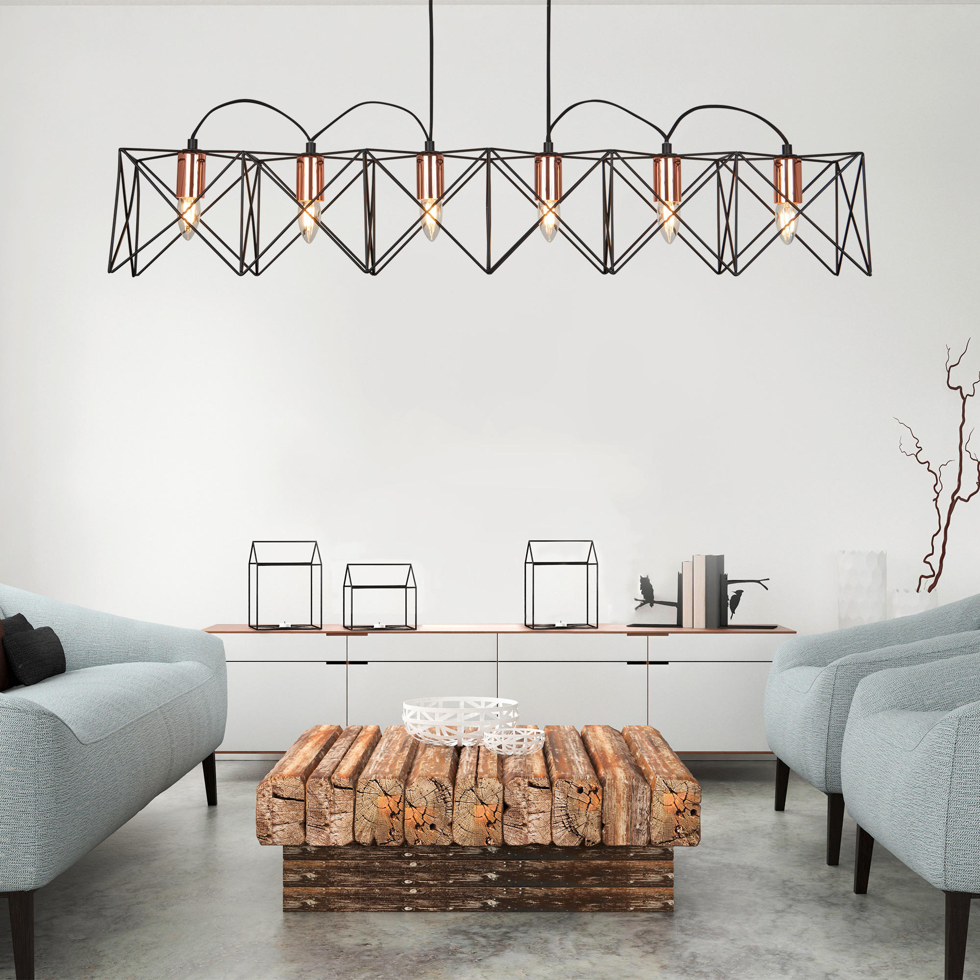 HÄNGELEUCHTE Anthea 110/19/145 cm   - Schwarz/Kupferfarben, Design, Metall (110/19/145cm) - Searchlight