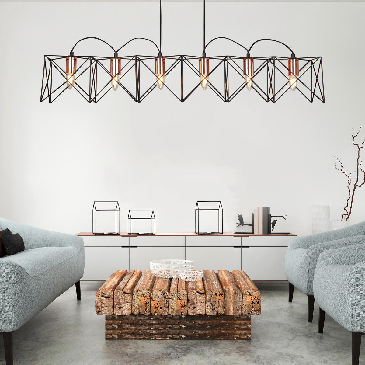 HÄNGELEUCHTE Anthea 110/19/145 cm   - Schwarz/Kupferfarben, Design, Metall (110/19/145cm) - Searchlight