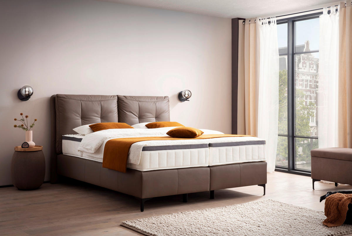 BOXSPRINGBETT 180/200 cm  in Braun  - Schwarz/Braun, Design, Leder/Holz (180/200cm) - Novel