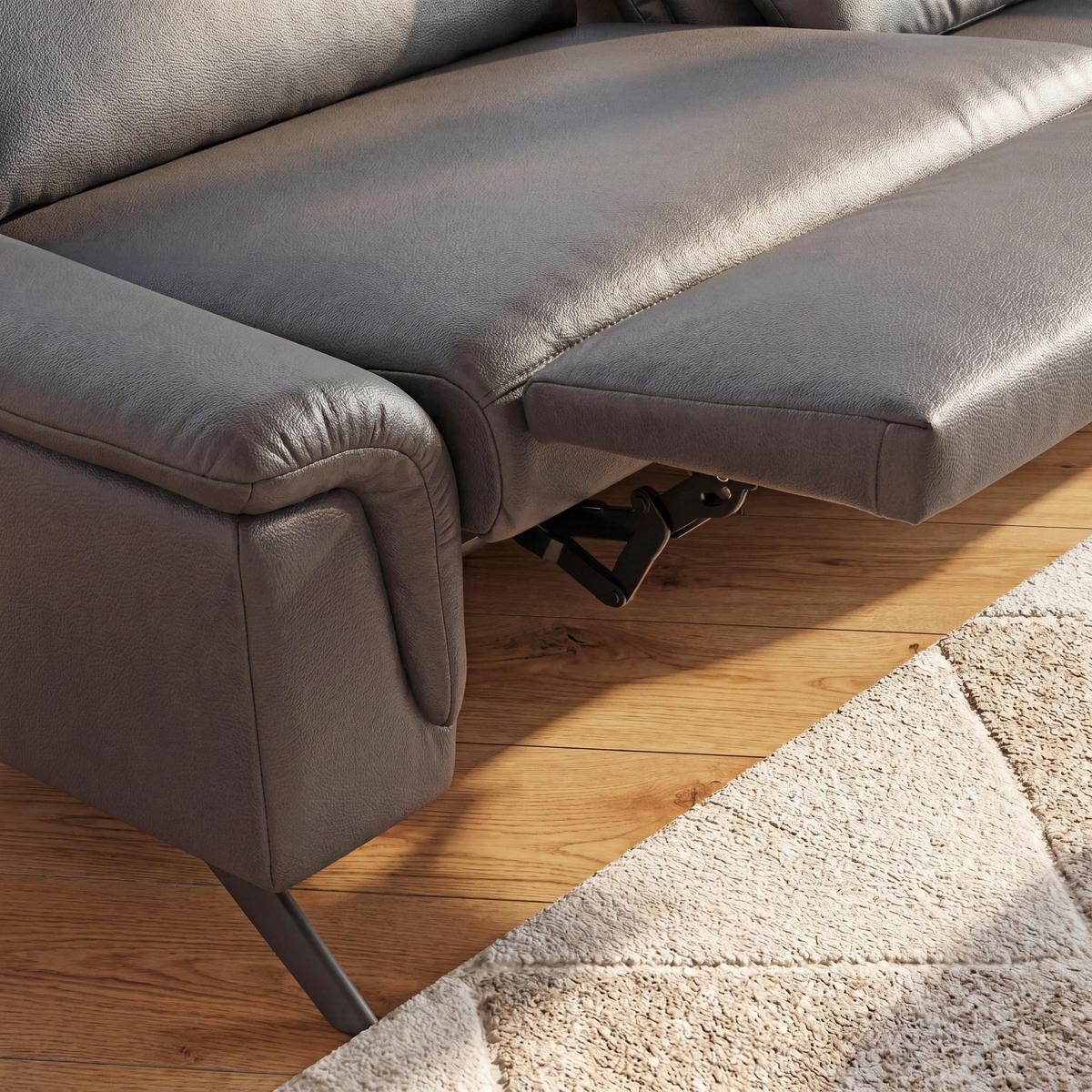 3-SITZER-SOFA Echtleder Dunkelgrau  - Dunkelgrau/Anthrazit, Design, Leder/Metall (222/82/102cm) - hülsta