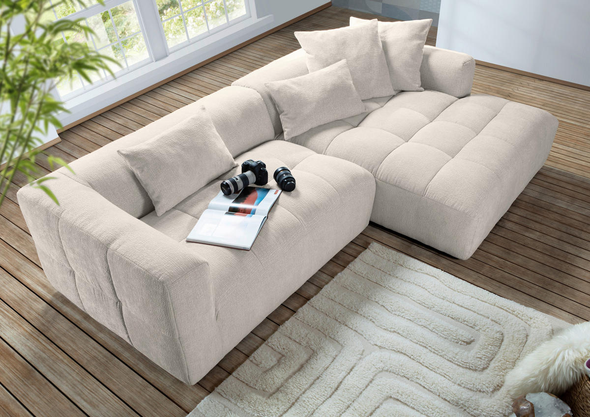 ECKSOFA in Flachgewebe Hellbraun  280/170 cm  - Hellbraun/Schwarz, KONVENTIONELL, Kunststoff/Textil (280/170cm) - Carryhome