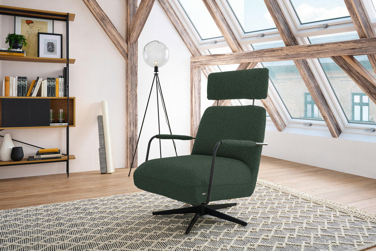 SESSEL in Flachgewebe, Bouclé Grün  - Schwarz/Grün, Design, Textil/Metall (71/103/91cm) - Koinor