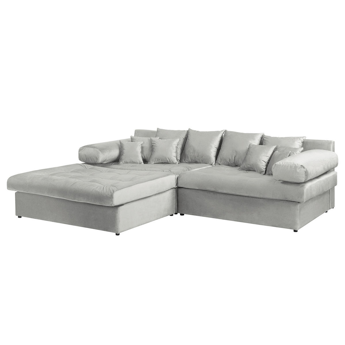 ECKSOFA Velours Hellgrau  - Hellgrau/Schwarz, Design, Kunststoff/Textil (243/284cm) - P & B