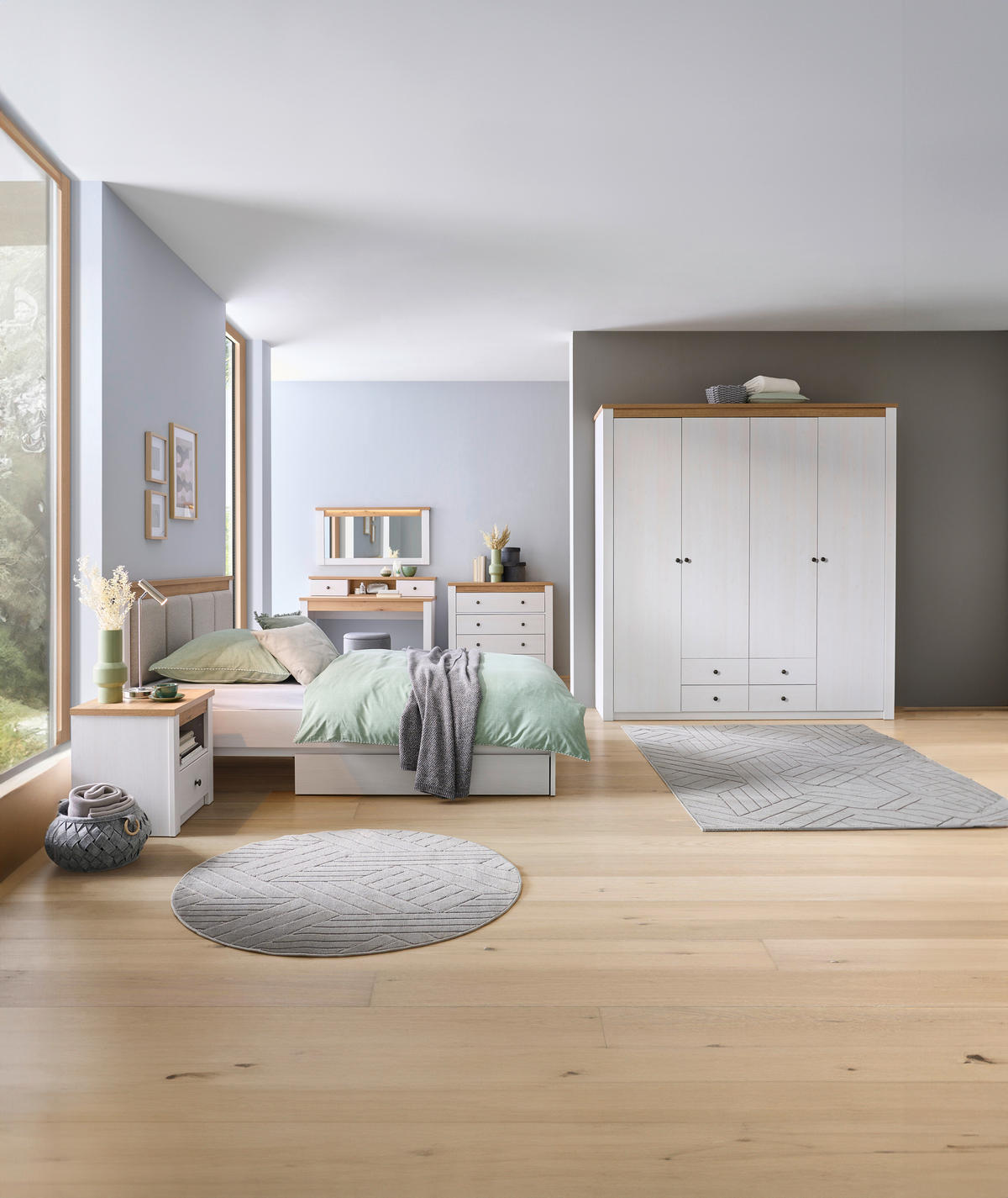 ŠATNÍ SKŘÍŇ S OTOČNÝMI DVEŘMI, bílá, barvy dubu, 201,4/216,5/60 cm - bílá/barvy dubu, Basics, kov/kompozitní dřevo (201,4/216,5/60cm) - Landscape